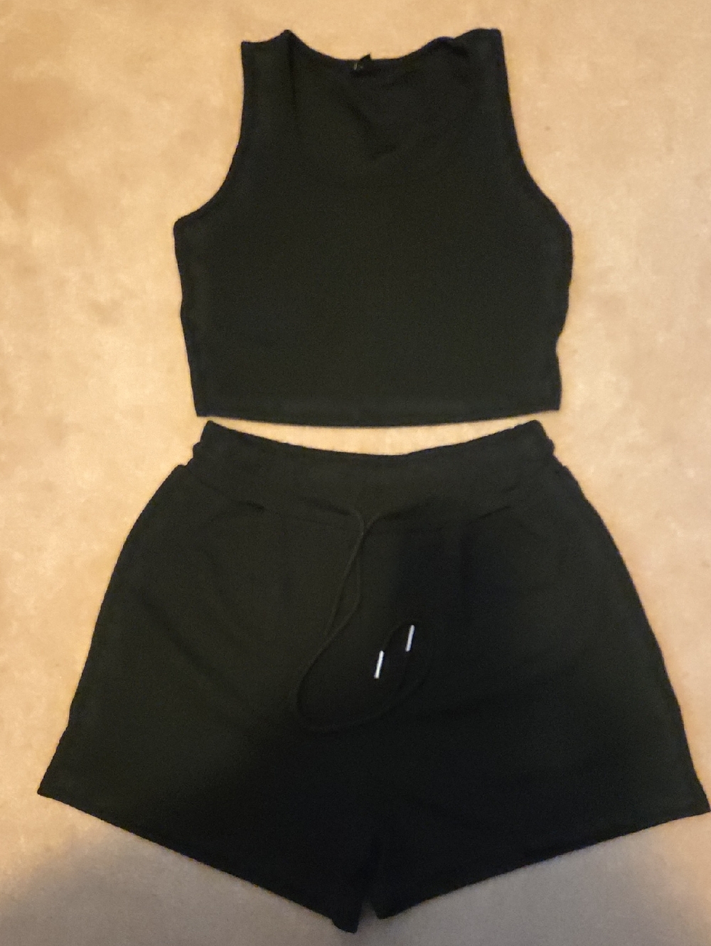 SHEIN Black Ribbed Tank Top And Short Set